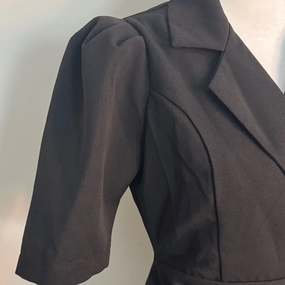 Vogue Black Short-Sleeve Wrap Mini Dress with Tie Waist - Picture 5 of 6